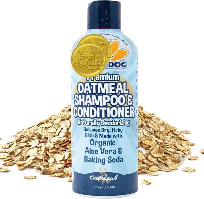 Bodhi Dog Grooming Bundle - Oatmeal Shampoo & Conditioner with Bath Brush - Pet Shower Supplies for Cats & Dogs - Gentle Care for Long, Short & Curly Hair, Safe and Effective, Made in USA