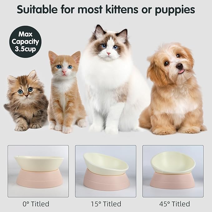 Bulldog Bowl Anti-Slip Dog Cat Dish Detachable Rubber Dog Bowl Pet Sterile Tilted Pet Feeder Slope Base (Lightpink, 3.5 Cup (Medium/Large Dog))