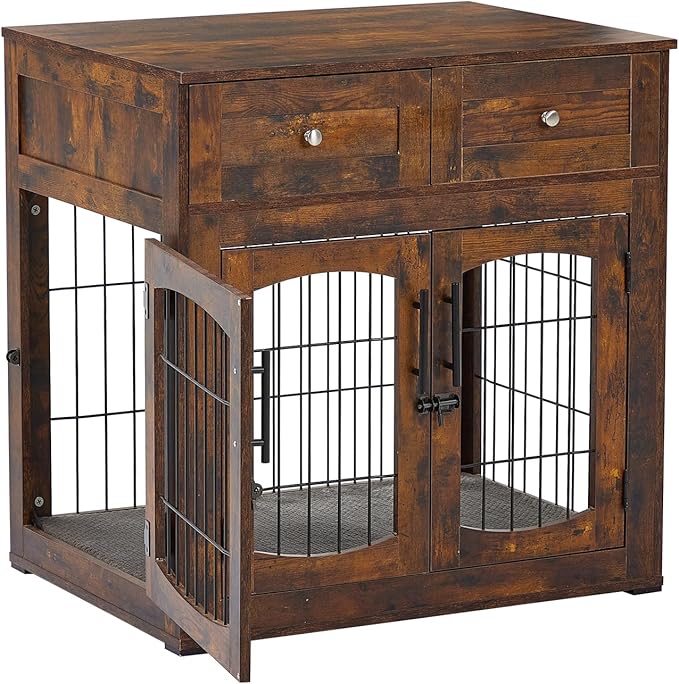 Dog Crate Furniture, Dog Crate Table, Decorative Dog Kennel with Drawer, Indoor Pet Crate End Table (Large)