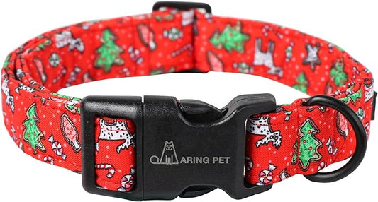 ARING PET Christmas Dog Collar Cute Small Dog Collars, Adjustable Cotton Red Christmas Dog Collars Puppy Collar for Small Medium Large Boy and Girl Dogs