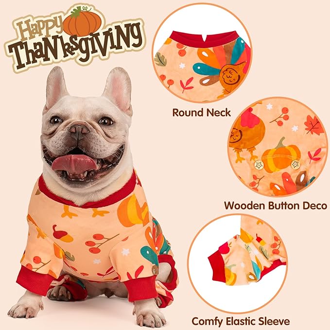 KYEESE Thanksgiving Dog Pajamas Stretchable Dog Pajamas for Small Dogs Velvet Dog Coat Dog Pajamas Small Sized Dog Small Dog Pajamas Dog Onesie with Turkey Print Comfy Dog Pjs Dog Clothes