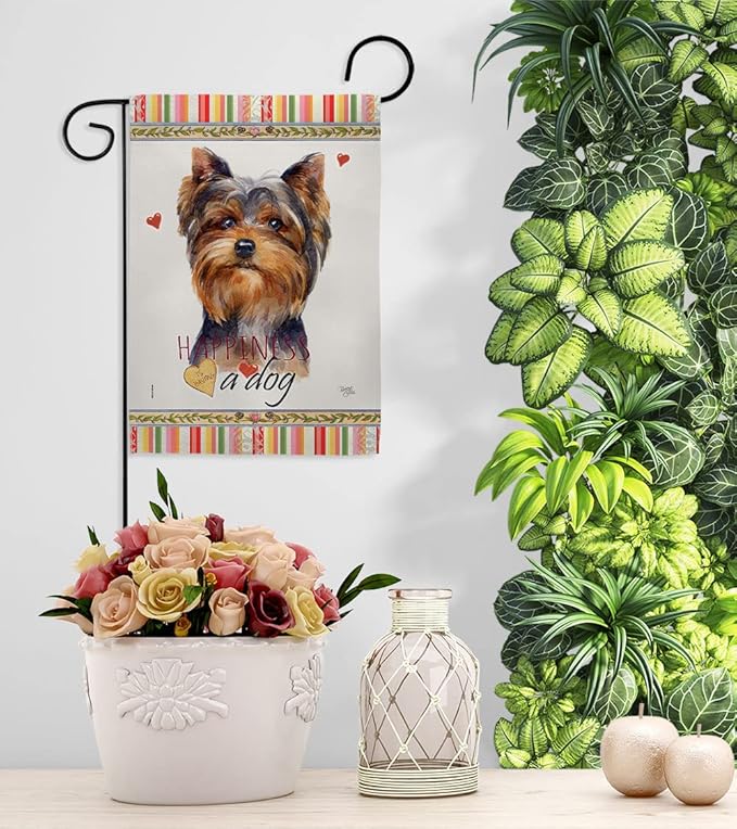 Breeze Decor Torkshire Terrier Happiness Garden House Flag-Kit Dog Puppy Spoiled Paw Canine Fur Pet Nature Farm Animal Creature Decoration Banner Small Yard Gift Double-Sided, Made in USA