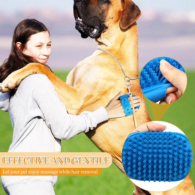 BLMHTWO 3 Pack Silicone Pet Bathing Brush with Adjustable Ring Handle for Short and Long-Haired Dogs and Cats