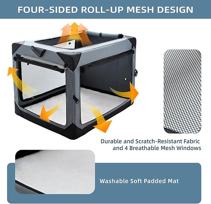 Pettycare 30 Inch Collapsible Dog Crate for Medium Dogs, 4-Door Foldable Soft Dog Kennel with Chew Proof Mesh Windows, Indoor & Outdoor Travel Dog Crate