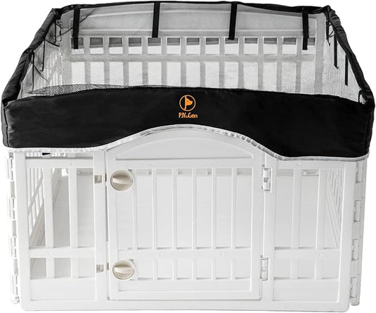 PJYuCien Dog Playpen Mesh Top Cover, Fits 36 Inch 4 Panels Regular Square Plastic Exercise Pet Pen, Telescopic Buckles Connections, Black (Note: Cover Only, Fence Not Included)