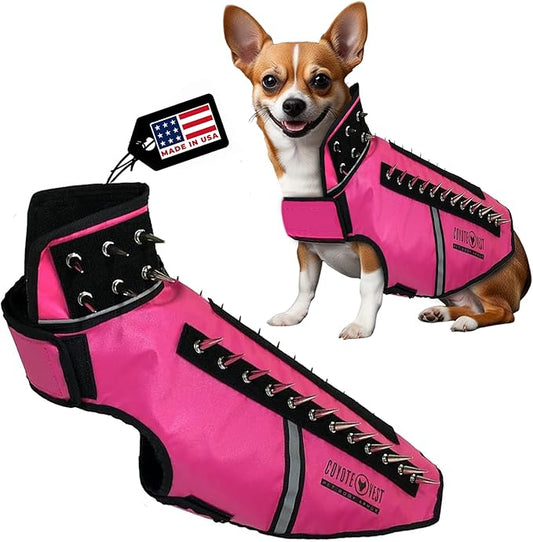 CoyoteVest SpikeVest Dog Harness Vest for Small Dogs, Reflective Dog Vest with Spikes to Shield Your pet from Coyotes, Raptor and Animal Attacks, Anti Hawk Vest, Made in USA (M-Pink)