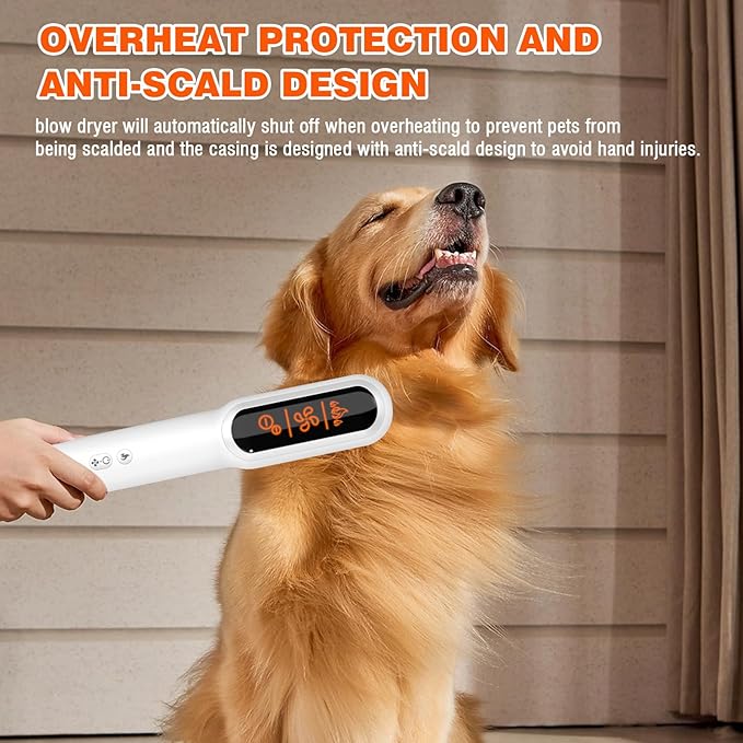 Pet Hair Dryer for Dogs, 2 in 1 Portable Pet Grooming Hair Dryer, LED Screen, NTC Smart Temperature Adjustment, Less Noise, 106000 High Rotating Speed Pet Hair Dryer Brush for Travel Camping