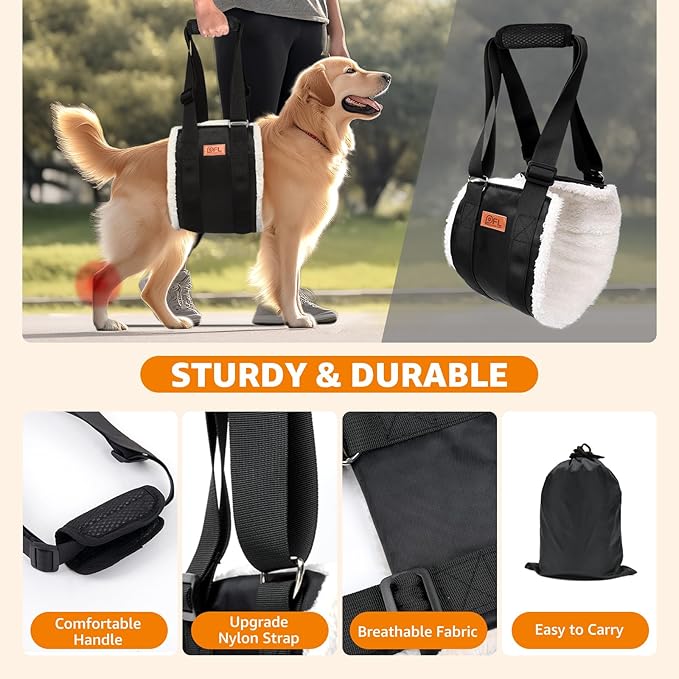 Adjustable Dog Lift Harness, Dog Sling for Large Dogs Lift Support and Rehab Harness for Weak Rear Legs, Soft Hind Leg Support Helps Senior, Injured,Disabled and After ACL Surgery Dogs(Black,X-Large)