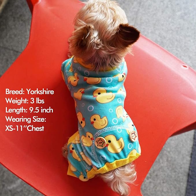 KYEESE Dog Pajamas Velvet Dog Pajamas Small Sized Dogs Dogs Pjs with Yellow Ducks Pattern Soft Doggie Jammies Stretchy Doggie Clothes Puppy Onesie Comfy Pet Coat Pet Costume, X-Small
