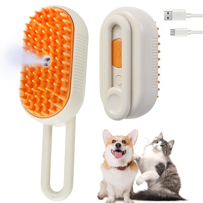 Cat Steam Brush for Shedding with Foldable Handle for Short/Long Haired Pets Spritz Defur Comb for Cats Pet Spray Hair Removal Comb Grooming Tool for Hair Removal & Massage