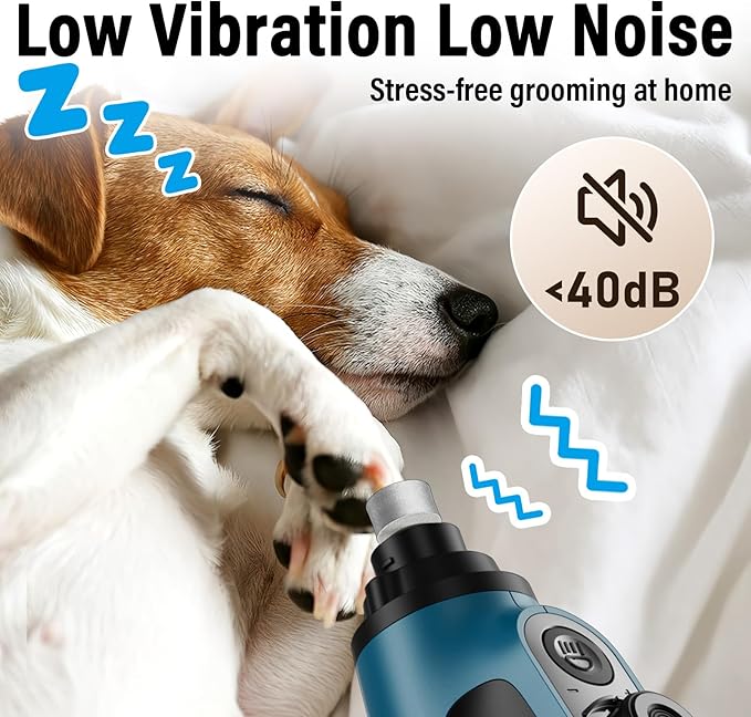 Casfuy Smart 6-Speed Dog Nail Grinder - 50% More Power Pet Nail Grinder with 2 LED Lights Quiet Rechargeable Electric Dog Nail Trimmers File Toenail Grinder for Large Medium Small Dogs & Cats (DB)