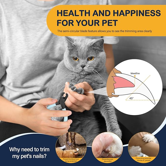 BEZOX Professional Pet Nail Clippers, Premium Sharp & Safe Pets' Paw Trimmer for Large Dogs and Small Animals, Soft Grip Cat Claw Cutter with Built-in Spring - Blue Handle