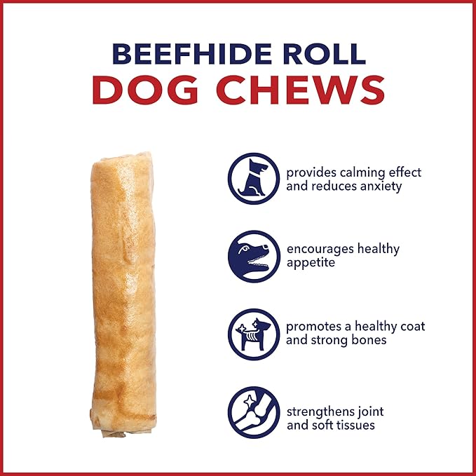 Pet Factory American Beefhide 7" Rolls Dog Chew Treats - Chicken Flavor, 4 Count/1 Pack