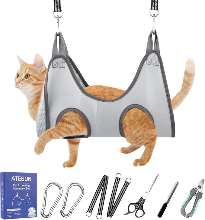 Pet Grooming Hammock Harness for Small Dogs & Cats Nail Trimming, Dog Sling for Cutting Nails, Dog Hanging Holder Hanger with Nail Clippers, Nail File, Scissors