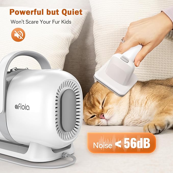 Afloia Dog Grooming Kit, Pet Grooming Vacuum & Dog Clippers Nail Trimmer Grinder & Dogs Brush for Shedding with 6 Pets Grooming Tools, Low Noise Dogs Hair Remover Pets Supplies (White)