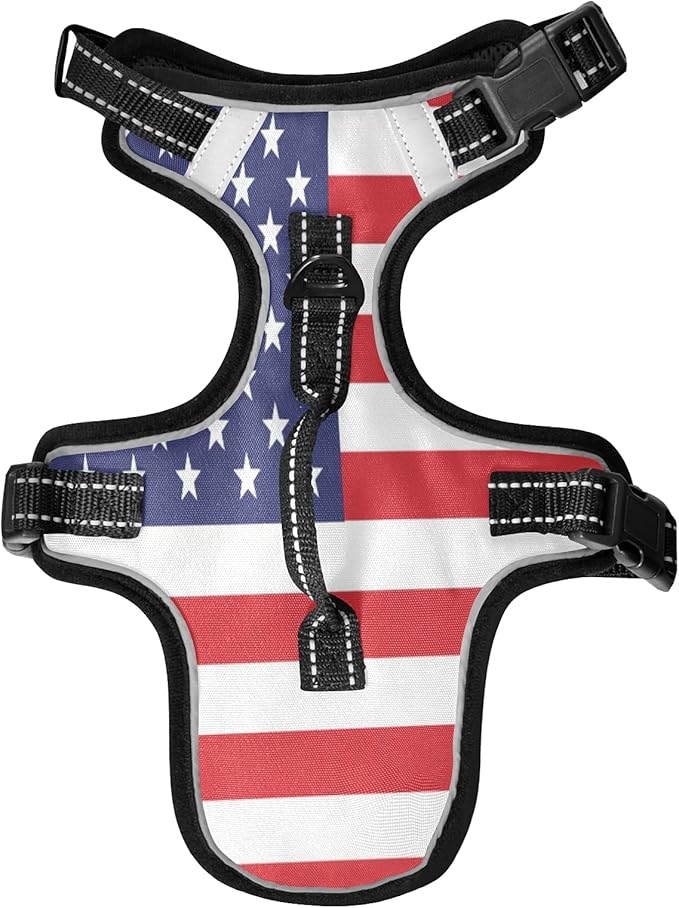 American Flag Dog/Cat Harness,Adjustable Soft Padded Pet Dog Vest-Reflective No-Choke Pet Harness Easy Control Front Clip for Small, Medium, Large Dog/Cat
