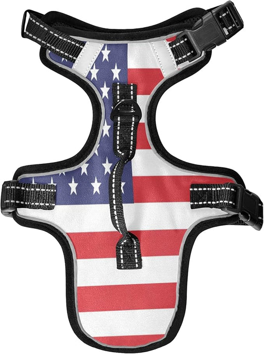 American Flag Dog/Cat Harness,Adjustable Soft Padded Pet Dog Vest-Reflective No-Choke Pet Harness Easy Control Front Clip for Small, Medium, Large Dog/Cat