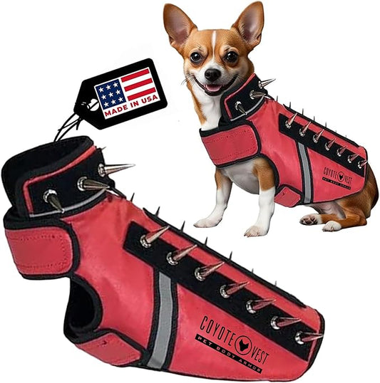CoyoteVest SpikeVest Dog Harness Vest for Small Dogs, Reflective Dog Vest with Spikes to Shield Your pet from Coyotes, Raptor and Animal Attacks, Anti Hawk Vest, Made in USA (XXS-Red)
