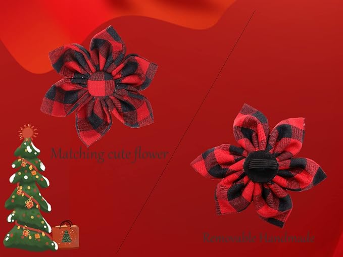 Uniqe Style Paws Christmas Grid Dog Collar, Female or Male Adjustable Dog Collar with Flower, Durable Floral Pattern Pet Collar for X-Large Dogs