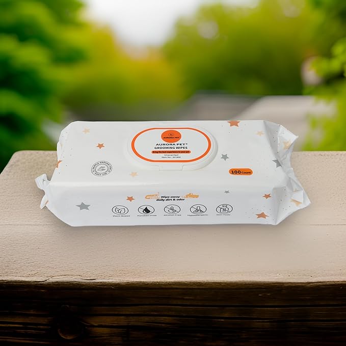 Aurora Pet Wipes – 100% Natural, Plant-Based Hypoallergenic Grooming Wipes for Dogs & Cats – Extra-Durable, Large & Thick for Effortless Cleaning (Unscented, 200 Count)