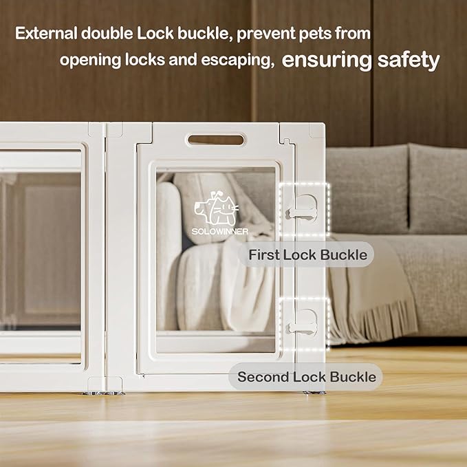 Dog Playpen Transparent Puppy Playpen Indoor, Easy Assemble & Disassemble Clear Pet Playpen, Sturdy & Easy Cleaning Plastic Dog Fence with Fence-to-Wall Anchor & Suction Cup (23.6"" H, 10PCS), WHITE