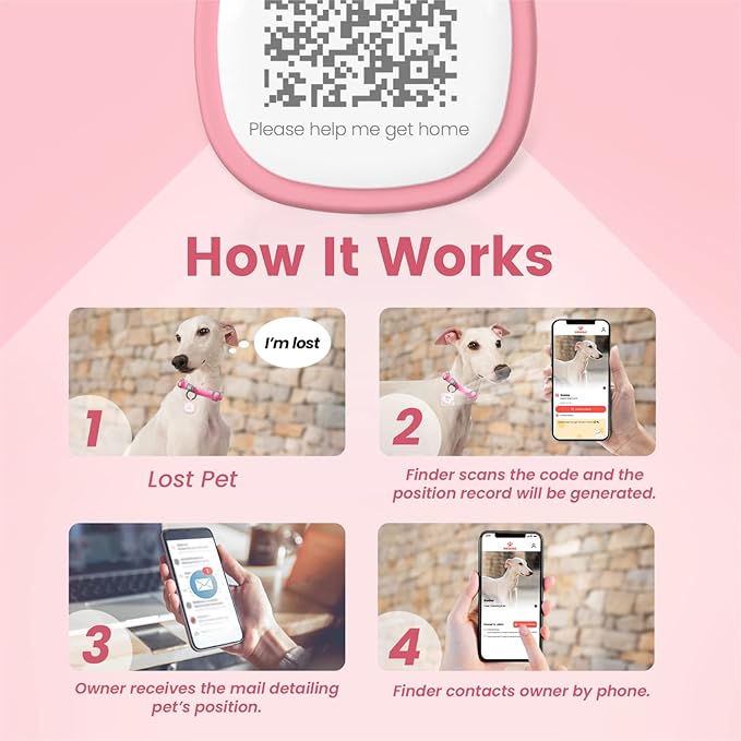 Pawaii QR Code Pet ID Tag, Dog Tag with QR Code, Silent Silicone Dog ID Tag, Modifiable Pet Online Profile, Free Online Pet Page Emergency Contact, 1Pack (Pink)