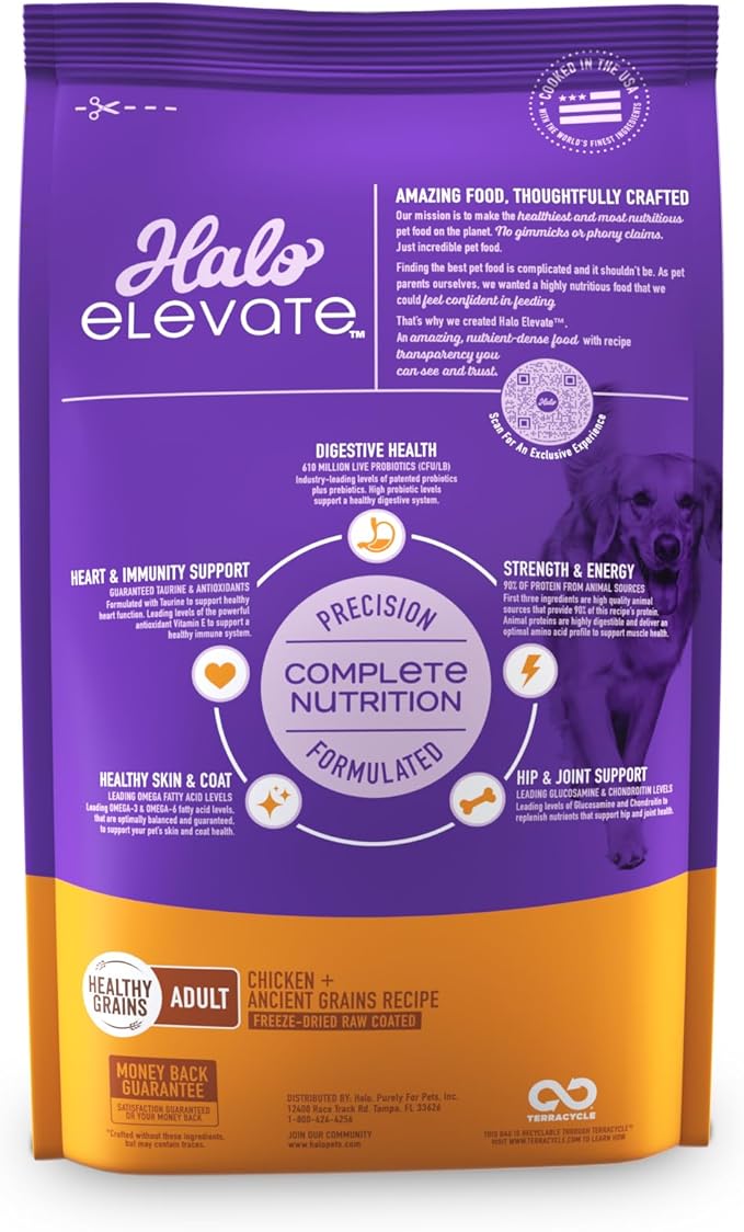 HALO Elevate Dry Dog Food, Healthy Grains Chicken Recipe, 3.5lb