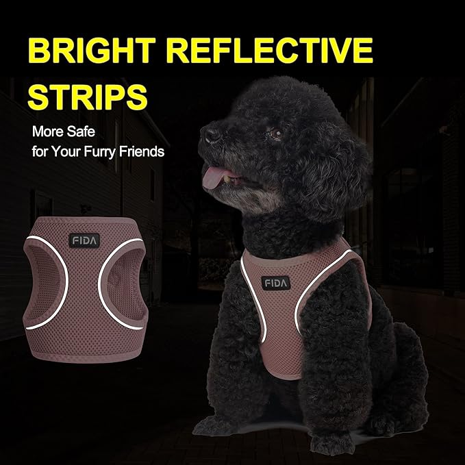 Fida Comfy Dog Harness with Leash, Soft Puppy Vest Escape Proof, Breathable Lightweight Soft Mesh, Adjustable Reflective Step-in Harness for Small Pet Walking (S, Pink)