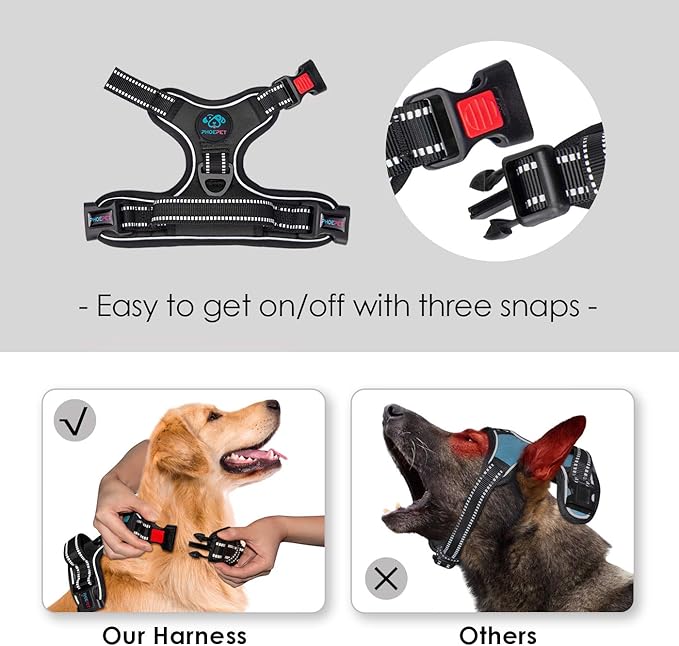 PHOEPET No Pull Dog Harnesses for Small Dogs Reflective Adjustable Front Clip Vest with Handle 2 Metal Rings 3 Buckles [Easy to Put on & Take Off](XS, Black)