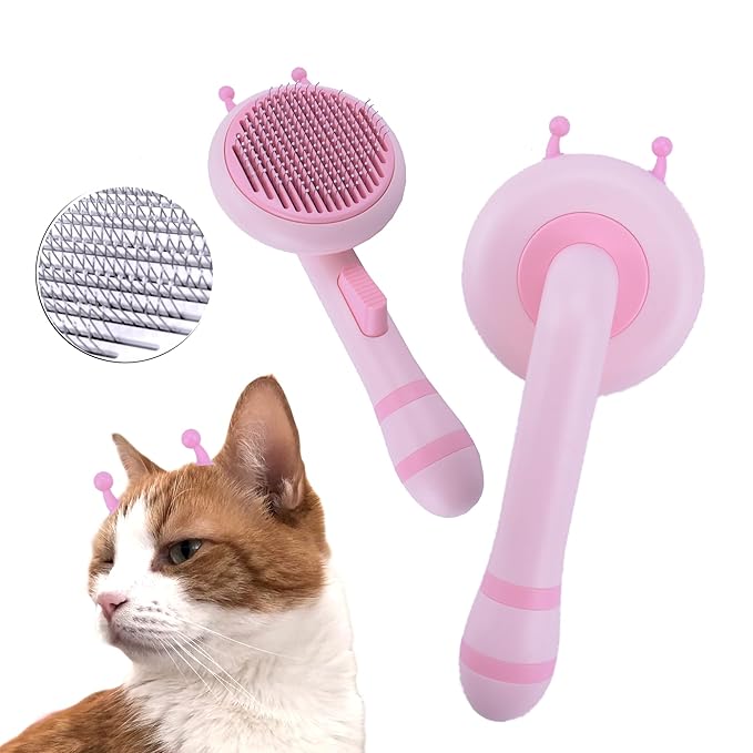 Cat Self Cleaning Slicker Brush, Grooming Brush, Short and Long Haired remover for Dogs and Cats, Slicker Removes Loose Undercoat & Tangled Hair (Bee-pink)