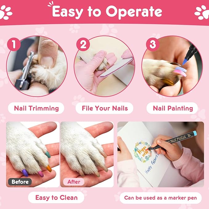 MSDADA Dog Nail Polish Pens Quick Dry - Pet Nail Polish Set for Dogs, Dog Safe & Odorless Nail Polish, Easy DIY Dog Nail Art Kit - Stylish Girl Dog Accessories for Puppy, Large Dogs (15 Pcs)
