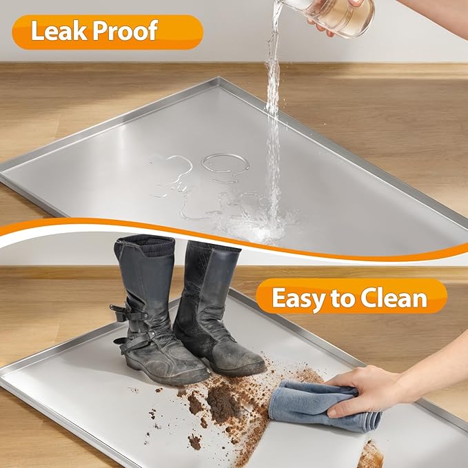 Metal Dog Crate Tray 41.7" x 27.5" Stainless Steel Metal Replacement Tray for Dog Crate, Heavy Duty Chew Proof and Crack Proof Pet Kennel Tray, with a Dog Mat