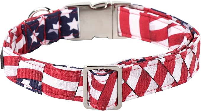 Lionet Paws Dog Collar, Comfortable Adjustable Cute Collar with Metal Buckle for Male Female Puppies Gift, July of 4th, XS, Neck 8-12 inches