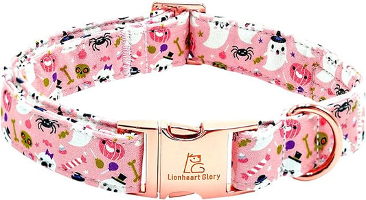 Lionheart glory Dog Collar Fall Halloween Pumpkin Collars Dog Heavy Comfortable Adjustable Pink Dog Collar for Large Collar Dogs Girls Boys Dog Collar Cute Pet Gift