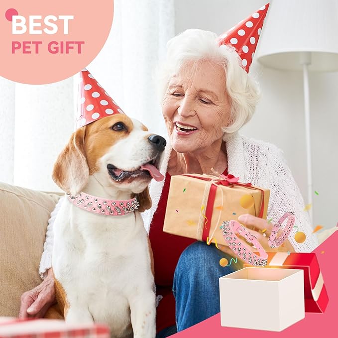 PETCARE Spiked Dog Collar Pink Soft Pu Leather Funny Mushrooms Rivet Spike Studded Puppy Collar Adjustable Outdoor Pet Dog Collar for Small Medium Large Dogs Cats Chihuahua Pug Pit Bull Dog Collars