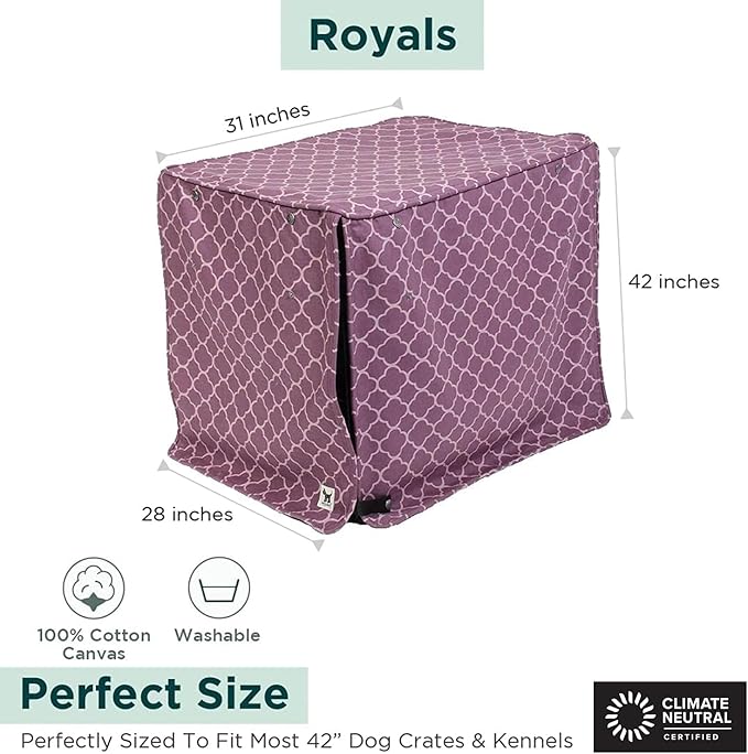 Molly Mutt Royals Dog Crate Cover, 100% Cotton Canvas Cover with 2 Roll-Up Panels, Ideal for Dog or Cat Crate, Durable, Washable, and Free of Harmful Chemicals, 42" x 28" x 31"