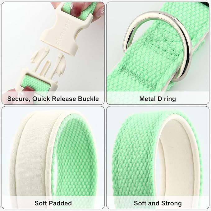 Plutus Pet Cotton Dog Collar, Heavy Duty Collar with Soft Padding, Adjustable and Comfortable for Small Medium and Large Dogs, Light Green, L