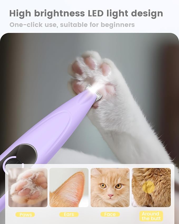 Dog Clippers with LED Display, Ultra-Low Noise, Cordless Dog Paw Trimmer for Paws, Ears, Face, Rump