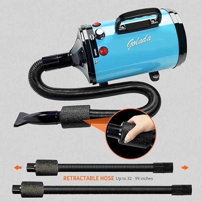 High Velocity Professional Dog Grooming Dryer,Adjustable Temperature and Speed Hair Dryer for Pets with 4 Nozzles