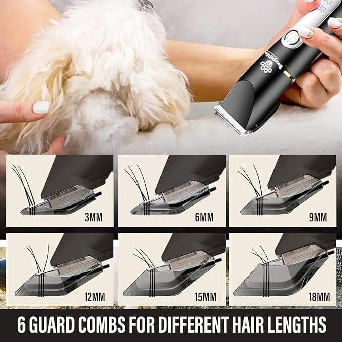 Grooming Kit for Dogs at Home - Rechargeable Low Noise Cat & Dog Clippers for Grooming Thick Hair - Cordless Grooming Clippers Includes Pet Hair Clippers, Nail Trimmer, Shears & Bath Brush