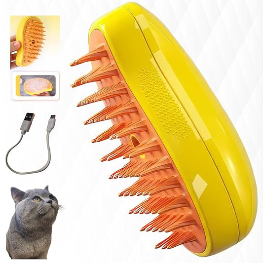 Cat Steam Brush,pet steam brush, 3 In1 Cat Grooming Tool,Cats Hair Steamer(YELLOW)