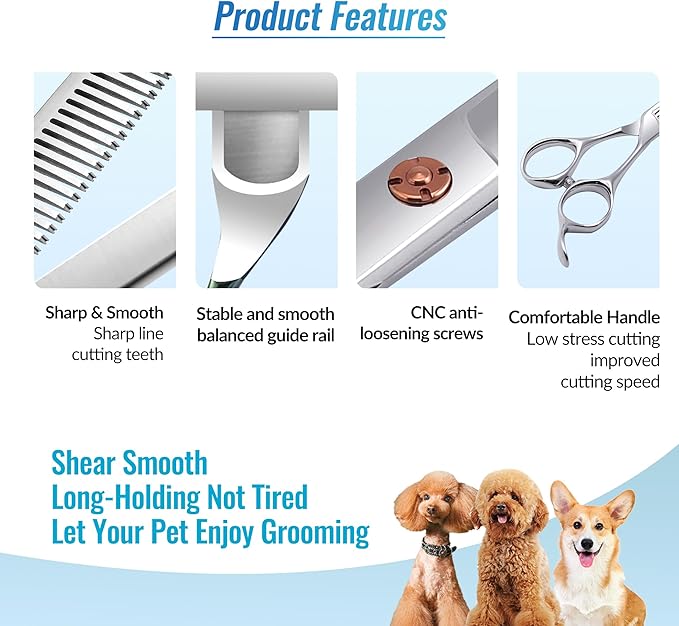 Dog Grooming Scissors: 5 in 1 Pet Shears Set Made Of Japanese 440c Advanced Stainless Steel Professional Grooming Scissors for Dogs Cats and Other Pets