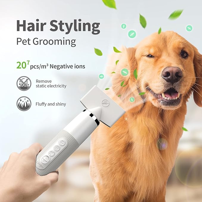 Dog Dryer, Portable Professional Pet Dog Blow Dryer, High Velocity Pet Dog Dryer for Household Travel Camping, Less Noise Pet Hair Grooming Hair Dryer, NTC Smart Temperature Adjustment