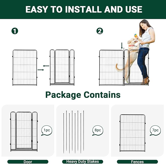 Dog Playpen,40" Height 18 Ft(L) 8 Panels Pet Play Pen, Indoor/Outdoor,Heavy Duty Metal Pet Exercise Pen, Wide Door Low Threshold,Portable Pet Playpen for Rv Camping Garden Yard, Quick Install