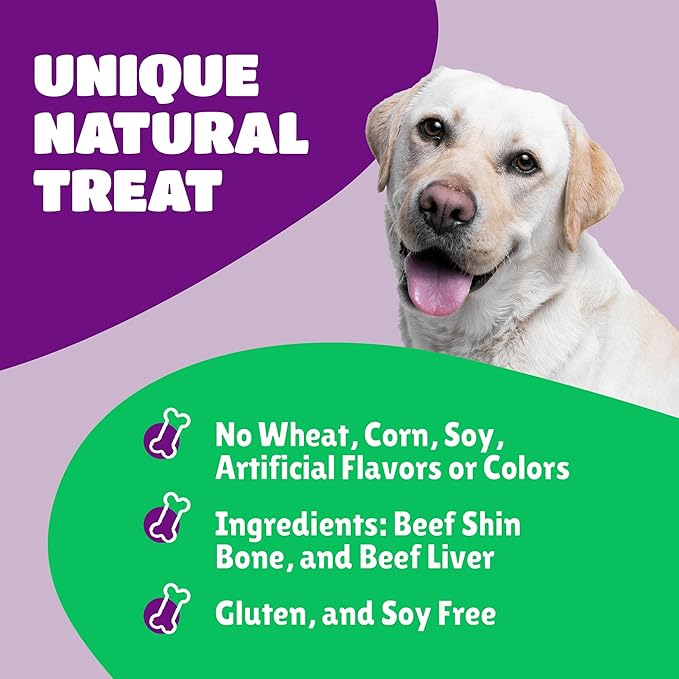 Liver Coated Dog Bones for Aggressive Chewers, Natural Dog Bones for Large Dogs, Beef Shin Large Dog Bones for Medium Dogs, Bones for Dogs Long Lasting, Dog Chew Bones - 1 Count
