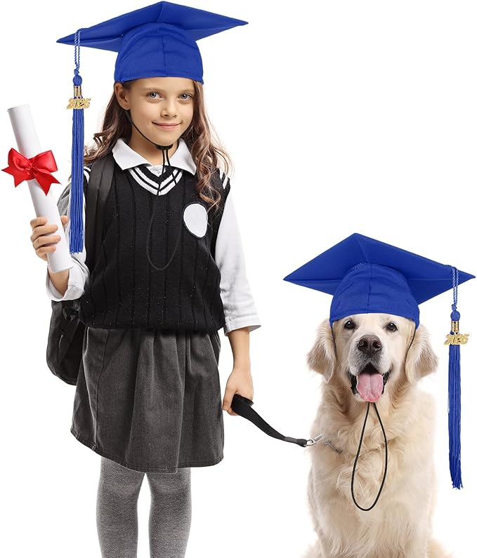 Pet Graduation Cap Small Dog Graduation Hats with 2025 Tassel Pet Graduation Costume for Dogs Cats Photo Prop Holiday Costume Accessory(Blue)