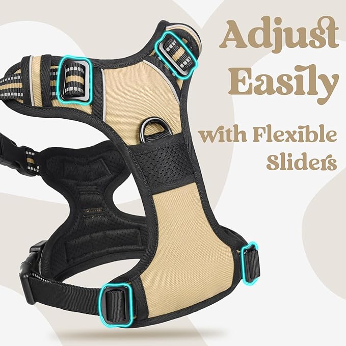 rabbitgoo Dog Harness for Large, No Pull Pet Harness with 3 Buckles, Adjustable Soft Padded Dog Vest with Instant Control Handle, Easy Walking Reflective Pet Vest for Large Dogs, Beige, L