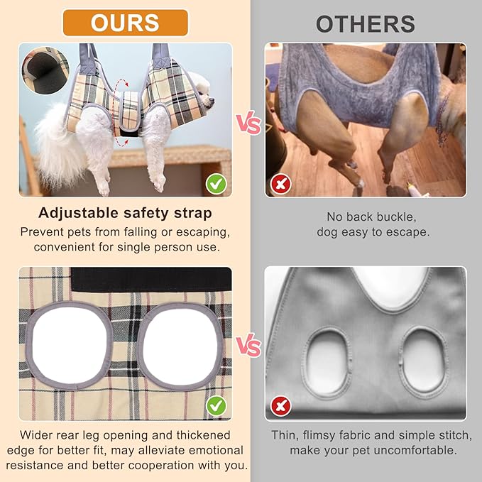 BEAUTYZOO Dog Grooming Hammock for Medium/Large Dogs- Dog Sling for Nail Trimming/Clipping- Dog Grooming Harness with Thick Fabric Neck Support & Strap Restraint Claw Care, Beige M