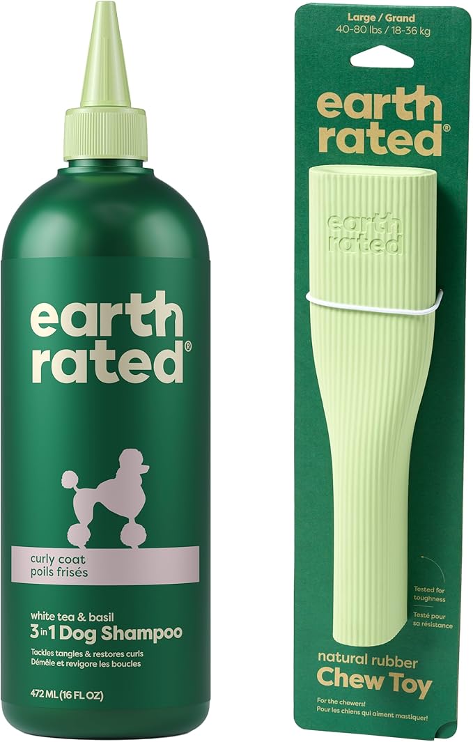 Earth Rated Scrub & Play Bundle - Includes 1 Curly Coat Dog Shampoo & 1 Large Enrichment Toy