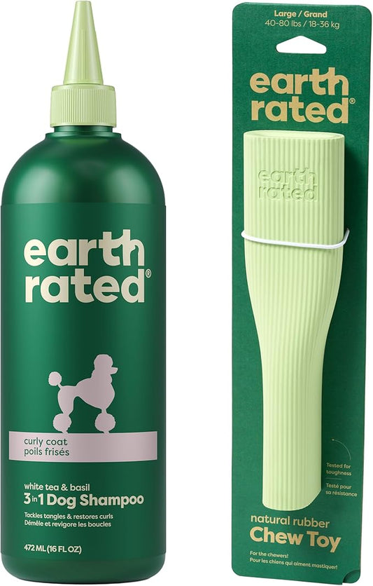 Earth Rated Scrub & Play Bundle - Includes 1 Curly Coat Dog Shampoo & 1 Large Enrichment Toy